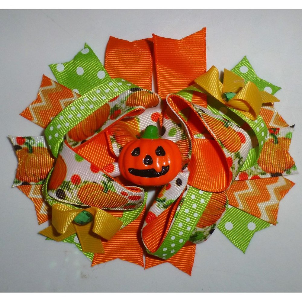 Halloween Pumpkin Jack-o-lantern Girls 5-Inch Hair Bow Clip